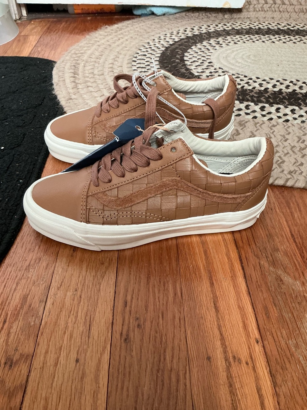 Vans Low-Top Woven Leather Sneakers in Brown and White